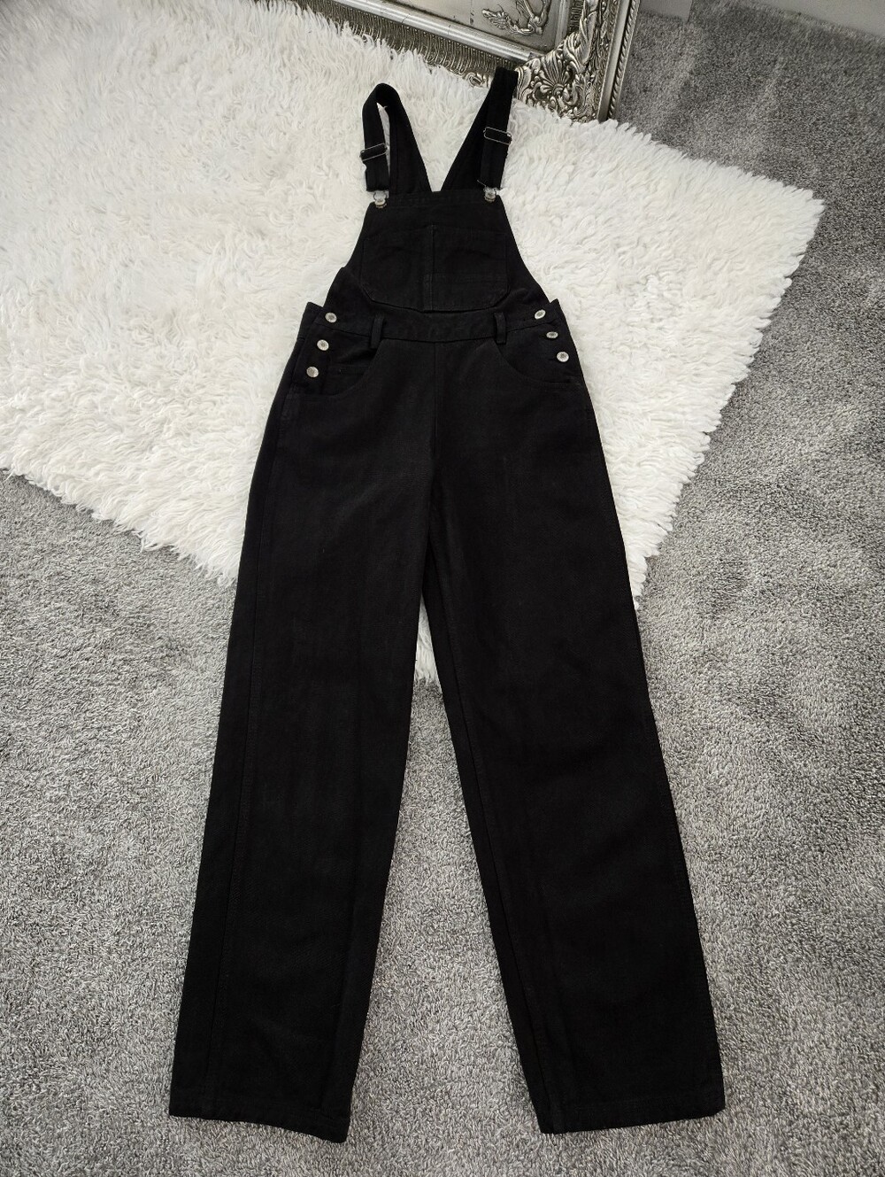 BRANDY MELVILLE John Galt Haley Black Denim Overalls Straight Leg. Size Small.